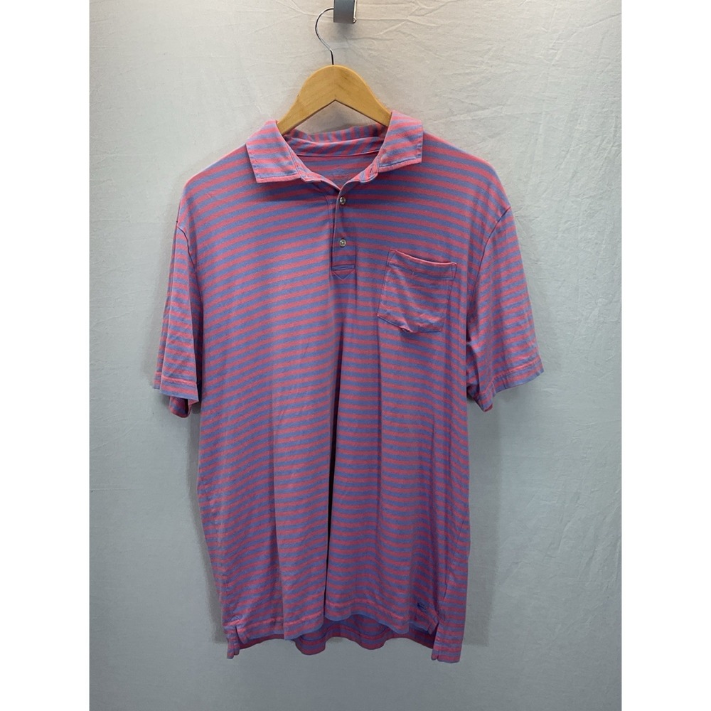 Peter Millar Polo Shirt Mens L Pink Purple Striped Seaside‎ wash Casual Travel